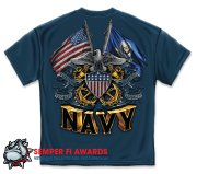Double Flag Eagle Navy Shield Navy Blue