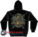 Hooded Sweat Shirt Marine Devil Dog First In Last Out