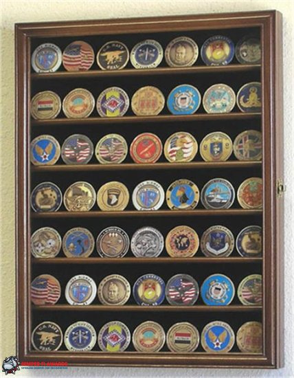 49 Challenge Coin Display Case Cabinet Walnut - Click Image to Close