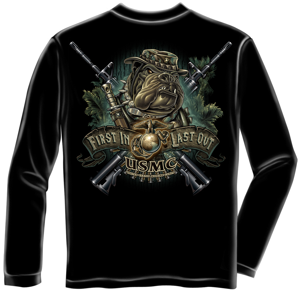 Long Sleeve Marine Devil Dog First In Last Out - Click Image to Close