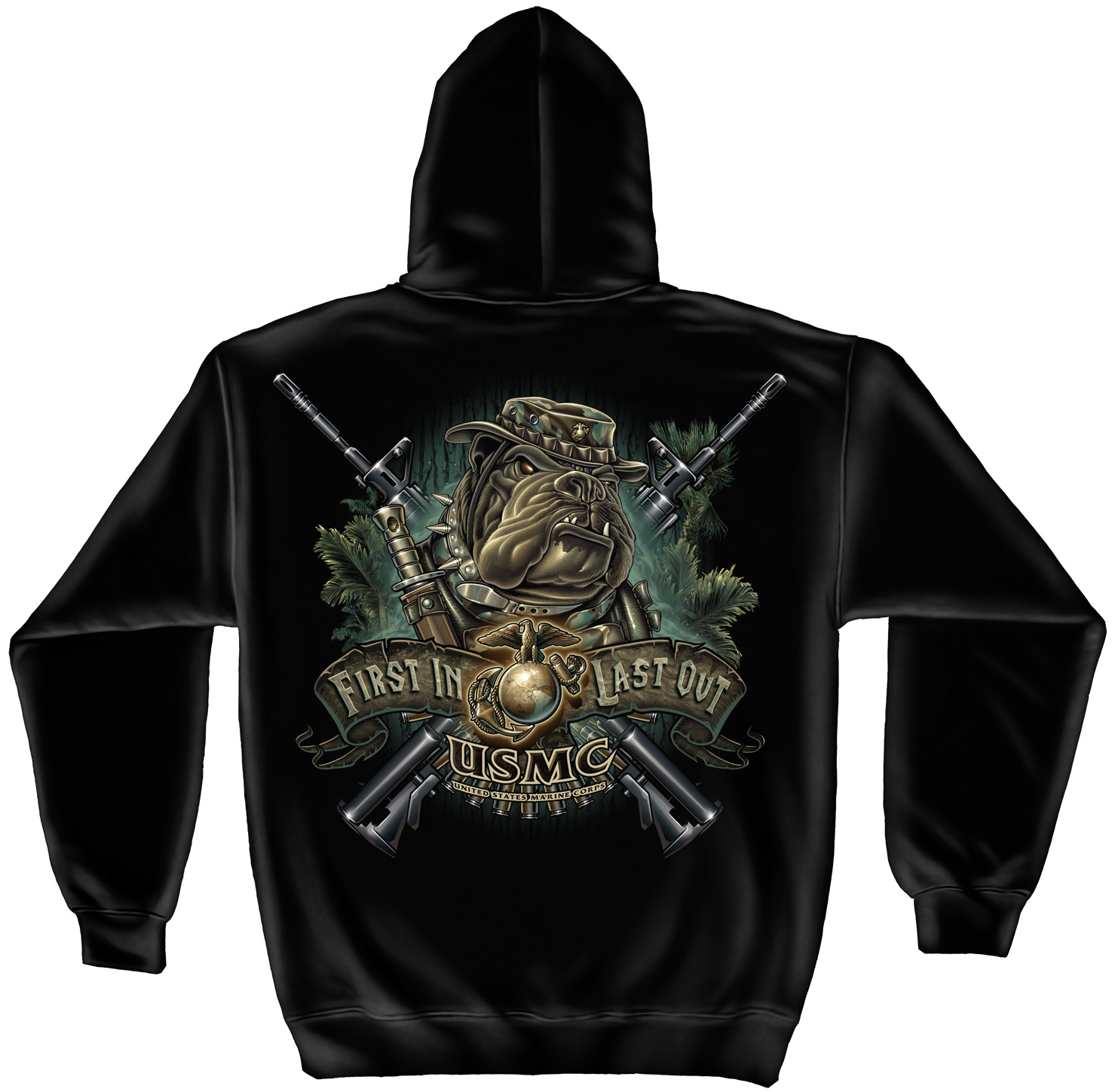 Hooded Sweat Shirt Marine Devil Dog First In Last Out - Click Image to Close