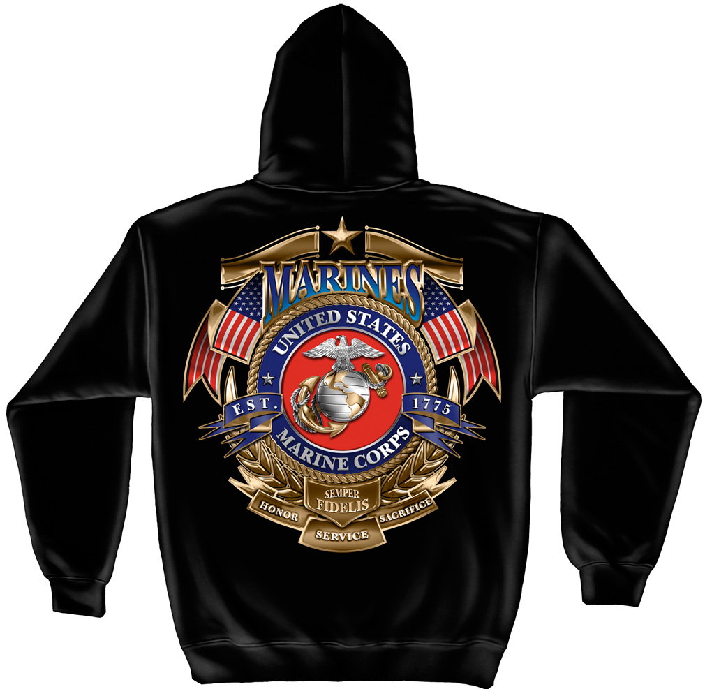 Hooded Sweat Shirt USMC Badge Of Honor - Click Image to Close