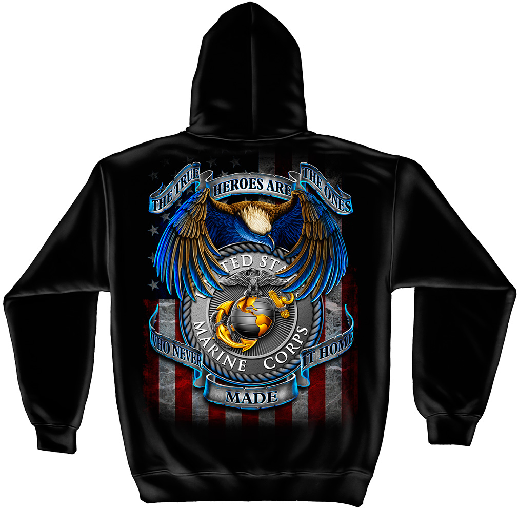 Hooded Sweat Shirt Heroes Marines - Click Image to Close