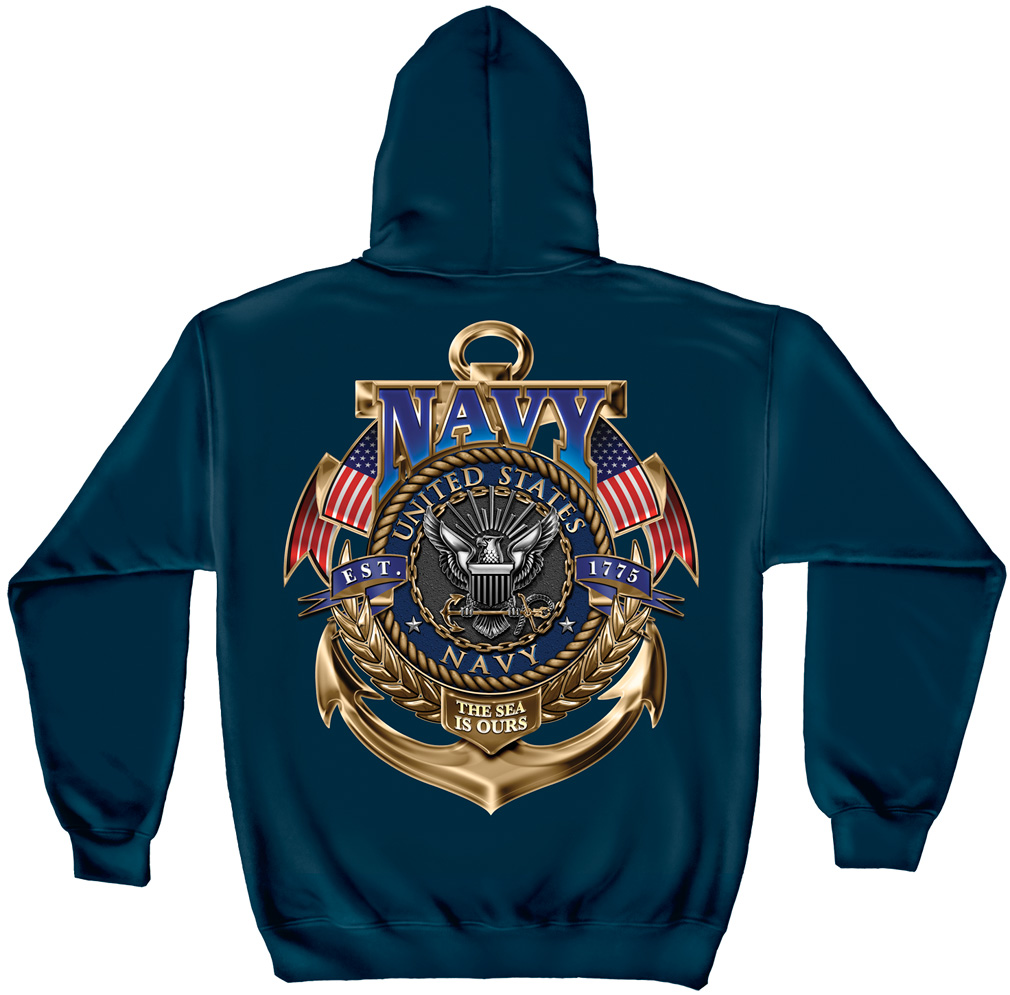 Hooded Sweat Shirt Navy The Sea Is Ours - Click Image to Close