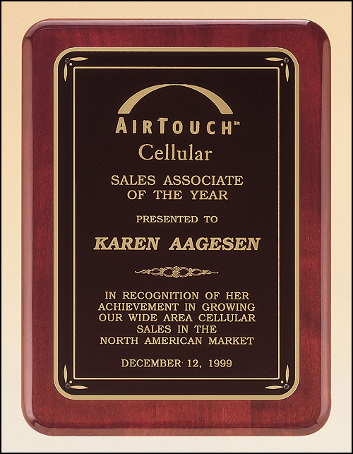 8 X 10 1/2 Rosewood stained finish plaque w/ gloss black border - Click Image to Close