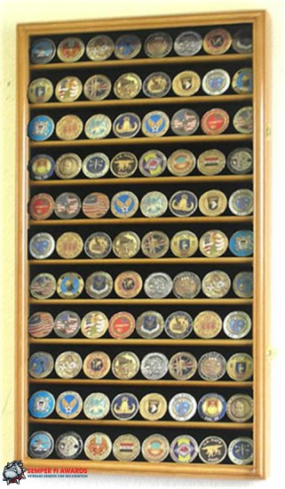 88 Challenge Coin Oak Display Case Cabinet w/ UV Acrylic Door - Click Image to Close