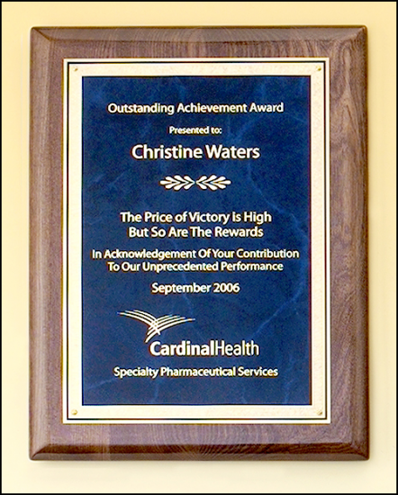 8 x 10 1/2 Walnut stained plaques with sapphire marble center - OCTP4201