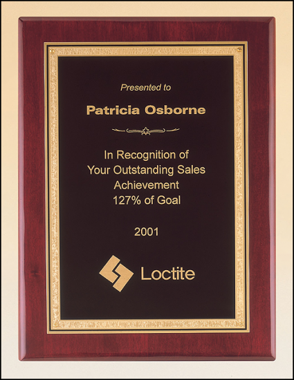 8 x 10 Rosewood stained plaque with a black textured center