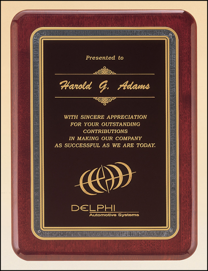 7 x 9 Rosewood stained finish plaque with black border