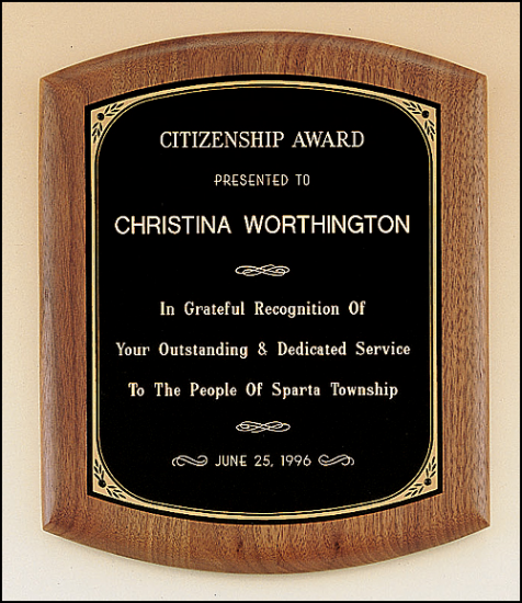 9 1/2 x 11 1/2 Solid American walnut plaque with a black plate