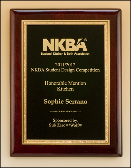 8 x 10 Rosewood piano plaque featuring a gold florentine border
