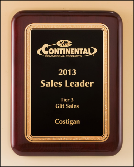 10 1/2 x 13 Rosewood finish plaque featuring a gold border