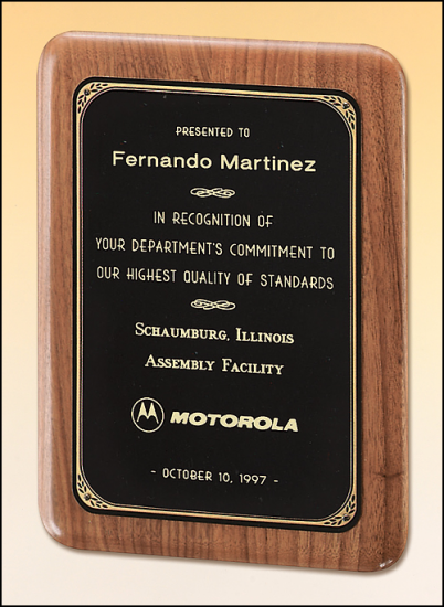 7 x 8 Solid American walnut plaque with black brushed edge