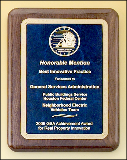 8 x 10 1/2 Walnut stained plaques with sapphire marble center - OCTP4206